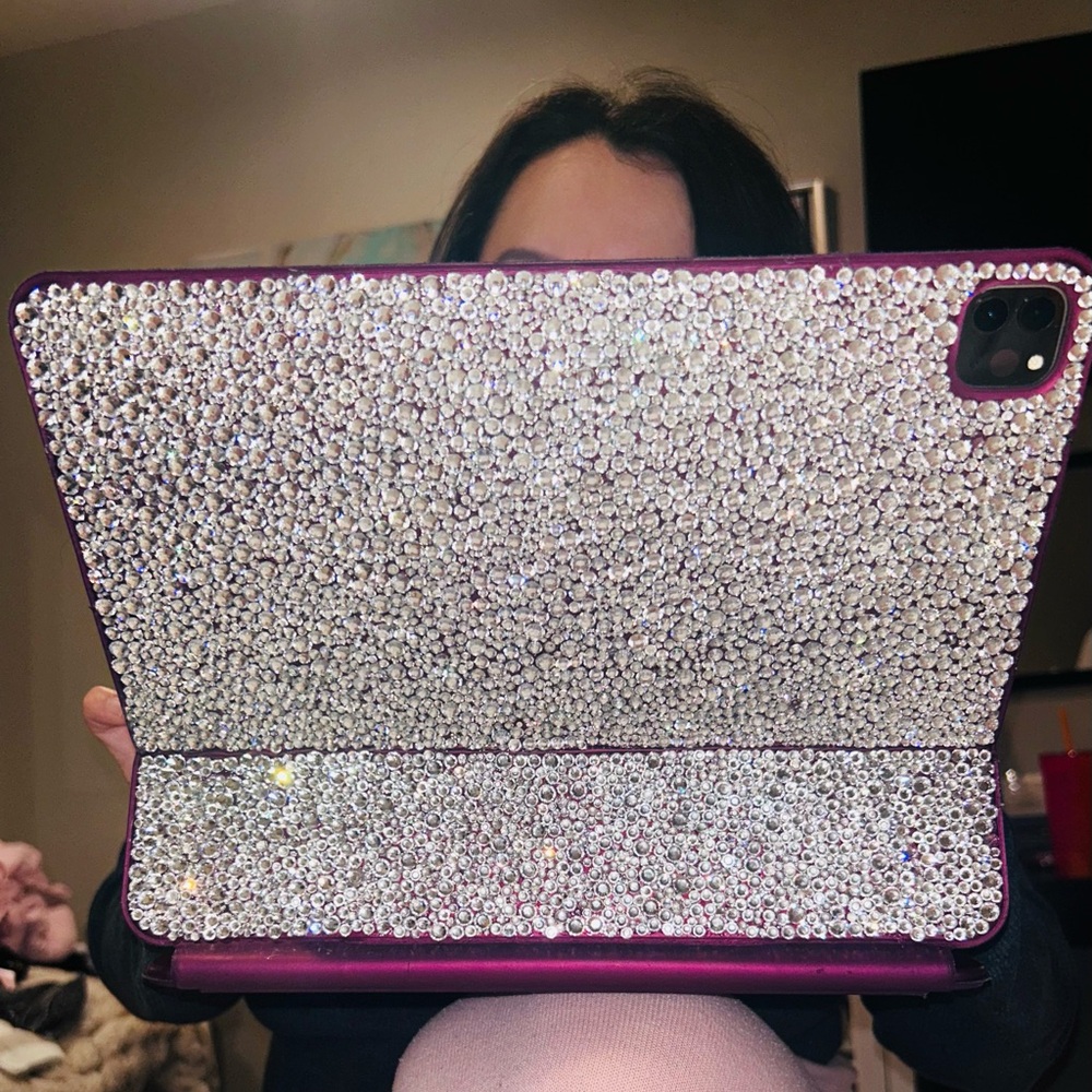 Crystal-Studded Tablet Case - Purple and Silver